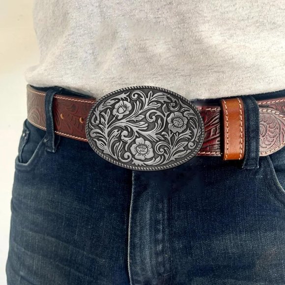 Women Cowboy Rodeo Running Horse Antique Floral Belt Buckle - Picture 5 of 7